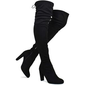 over the knee tie up black boots